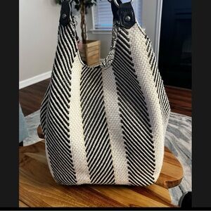 Sakroots Roma Shopper Black & White Woven Stripe